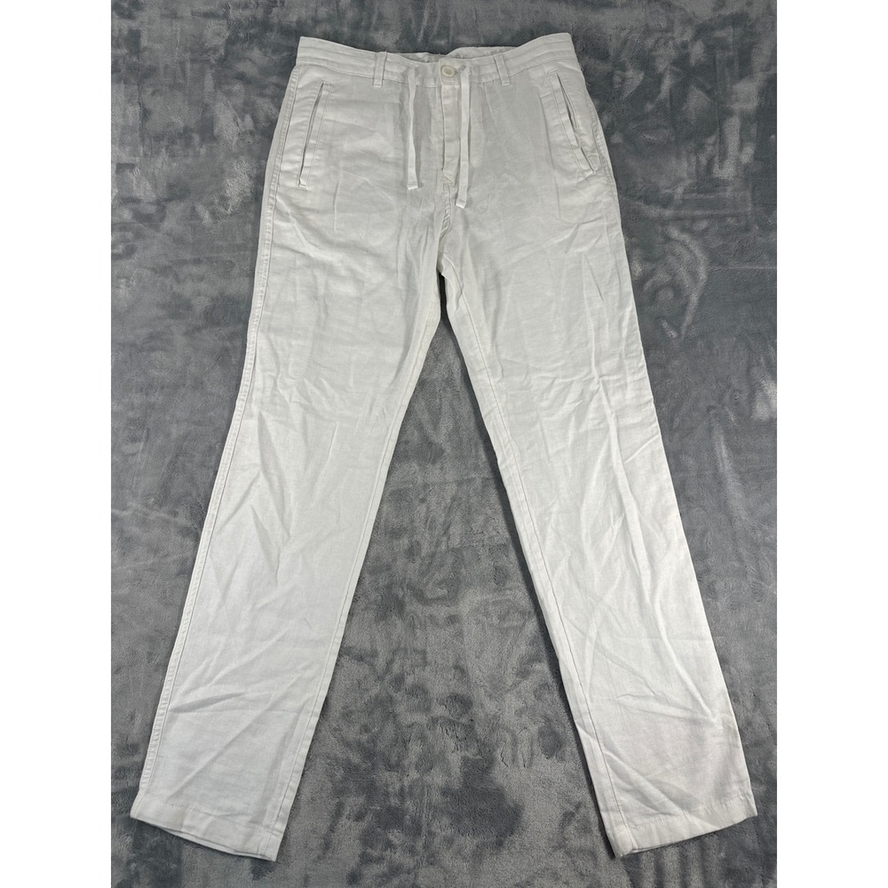 Porter & Ash Mens Washable Linen Blend Drawstring Pants White Size 29 Premium